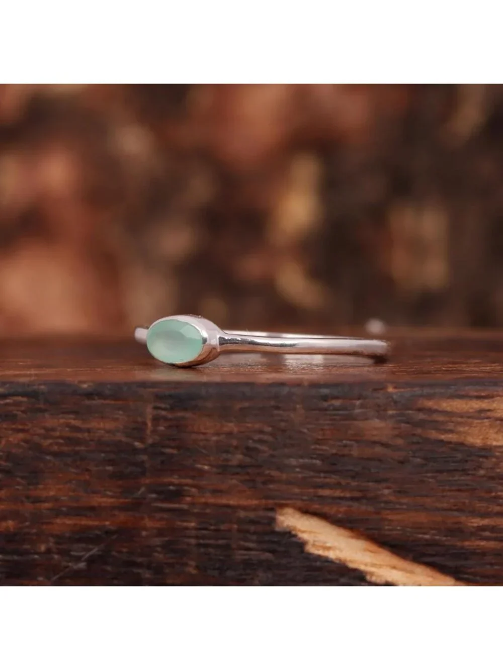 Handmade Aqua Chalcedony Oval Ring | 925 Sterling Silver Boho Jewelry | Unique
